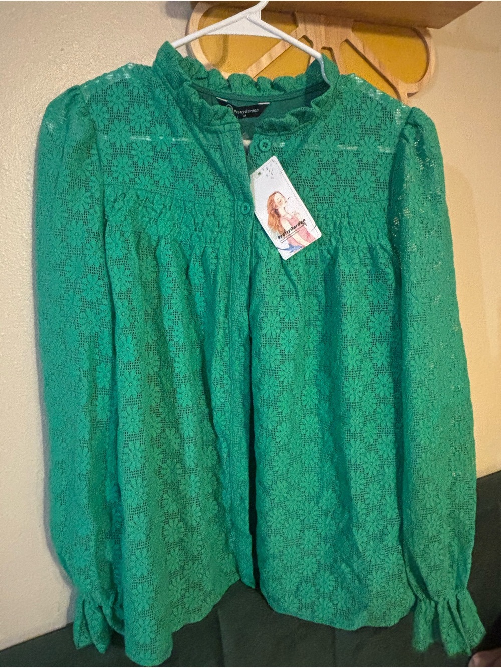 Green Lace Button-Front Women’s Top